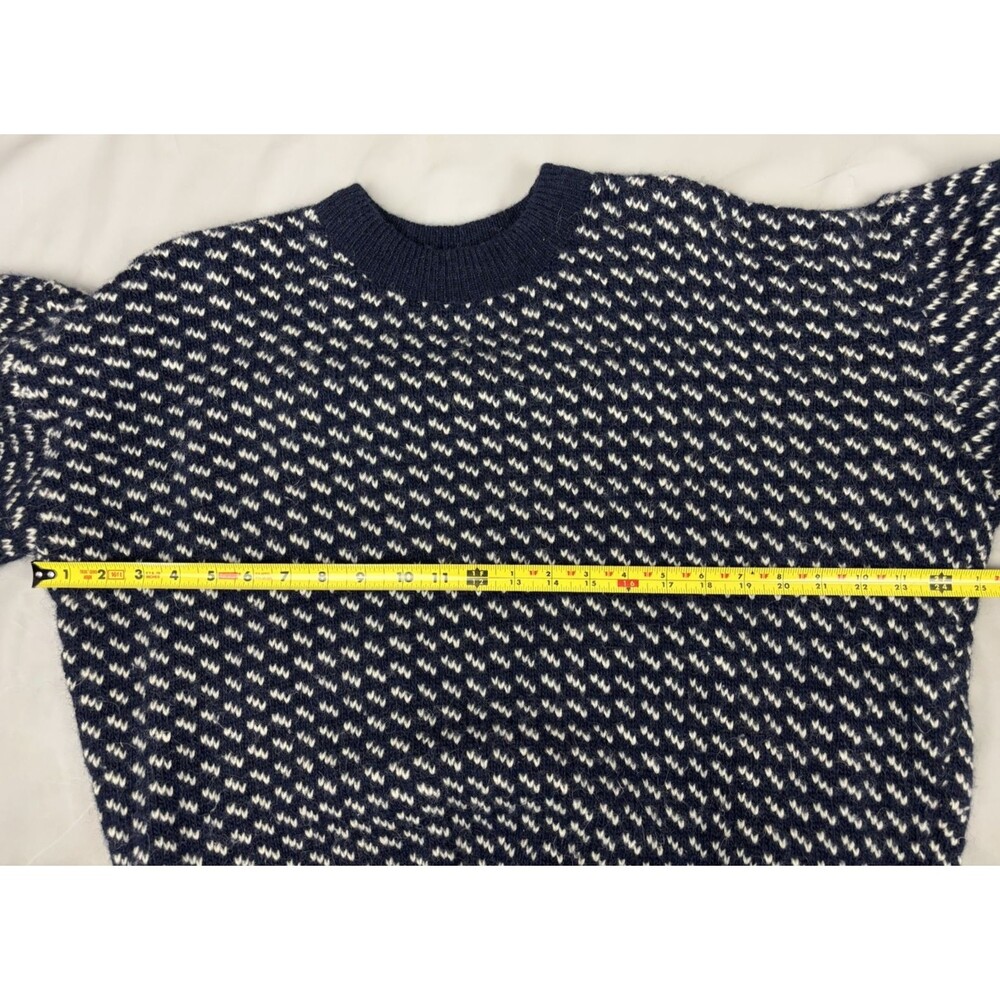 Vintage LL Bean Norwegian Birdseye Fair Isle Fisherman Wool Sweater Size L Blue - Picture 7 of 13